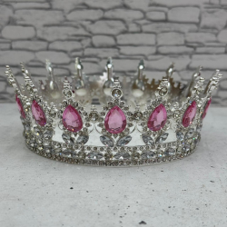 Изображение Корона для торта D 12 см серебренная с розовыми вставками